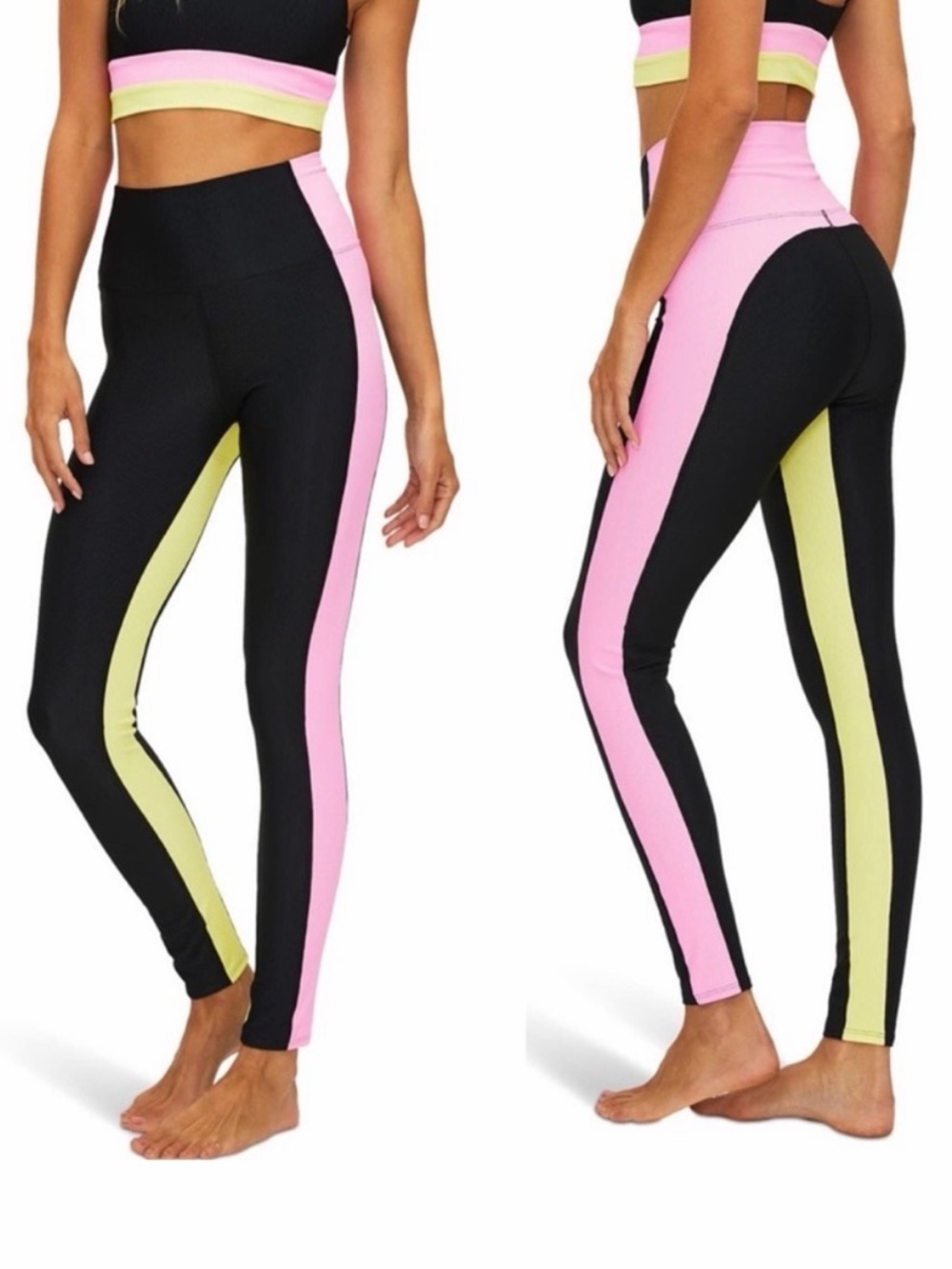 BEACH RIOT Leggings Colorblock In Black Pink Lemonade Small